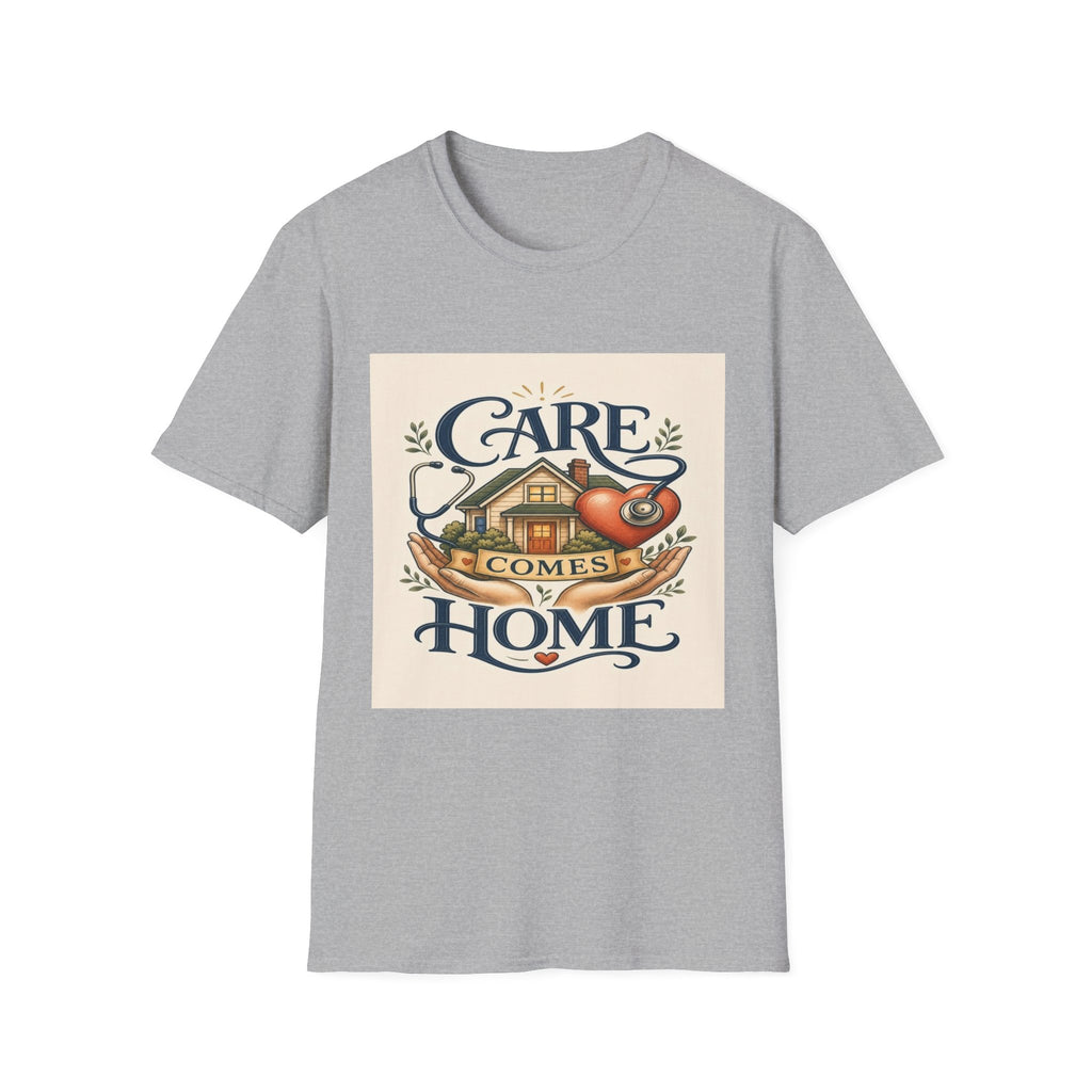 T-shirt Design Featuring Care Comes Home With Warm Illustrations- Graphic Tees