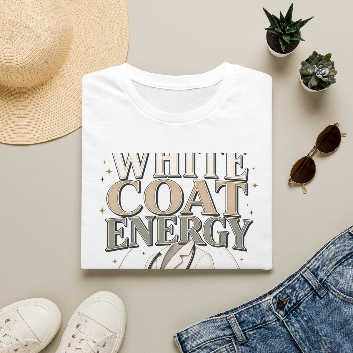 Elegant T Shirt Design Featuring White Coat Energy Typography