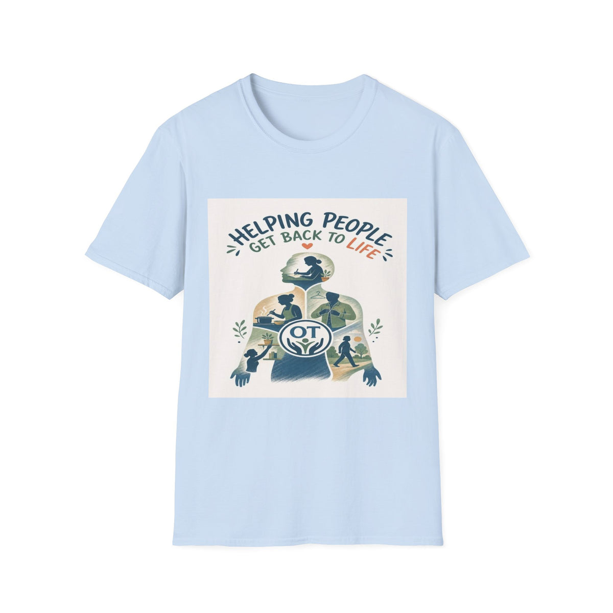 T-shirt Design Featuring Daily Activities Silhouette With OT Symbol- Graphic Tees