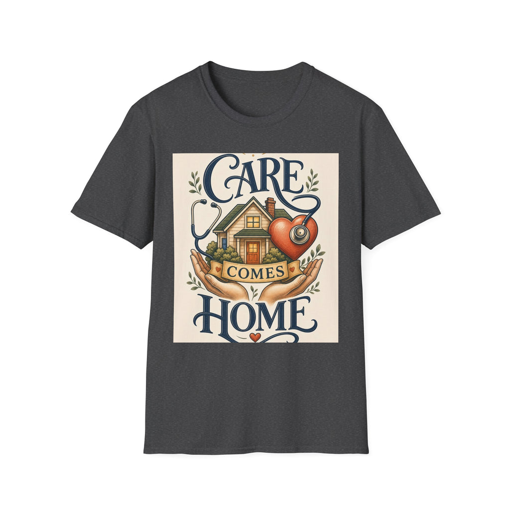 T Shirt Design Featuring Care Comes Home With Warm Illustrations