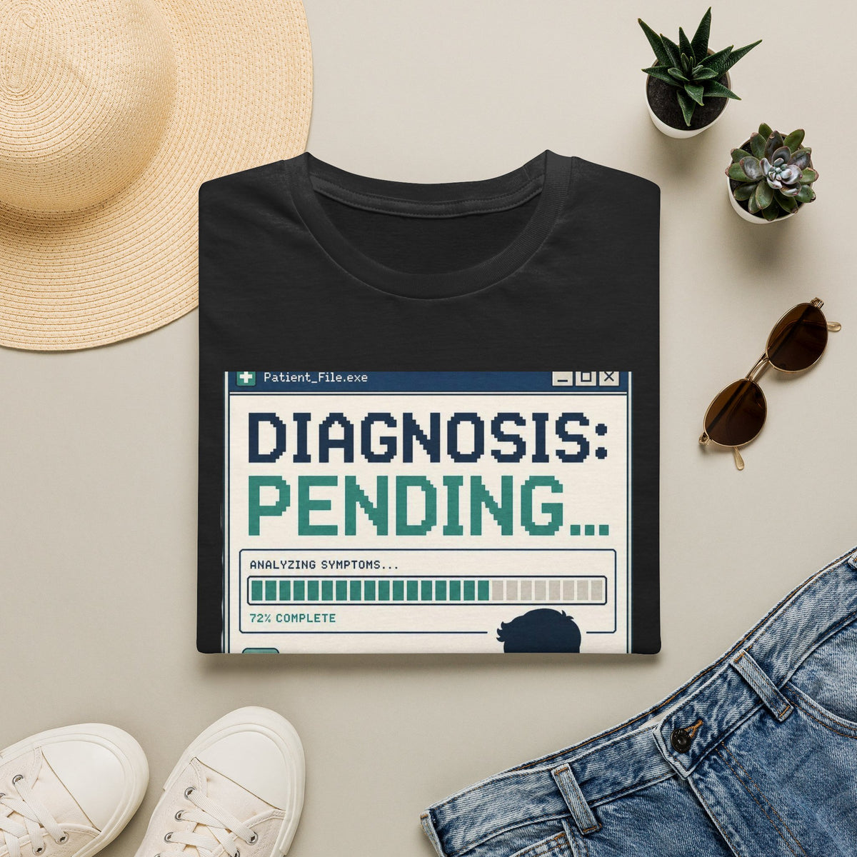 Humorous T Shirt Design Featuring Doctor's Chart Diagnosis Pending