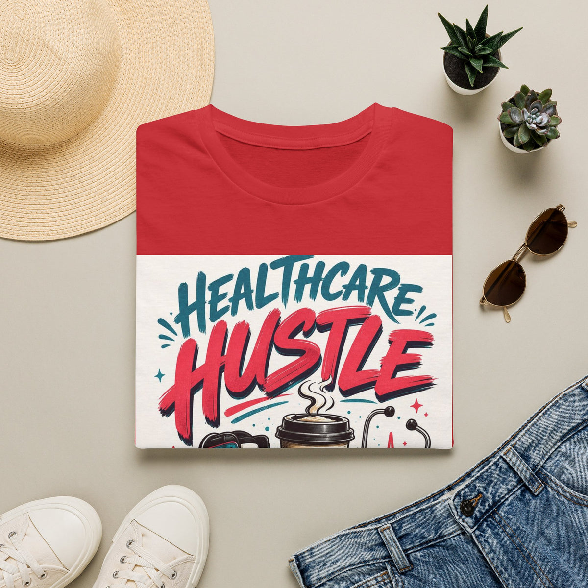 Dynamic T Shirt Design Featuring Healthcare Hustle Text