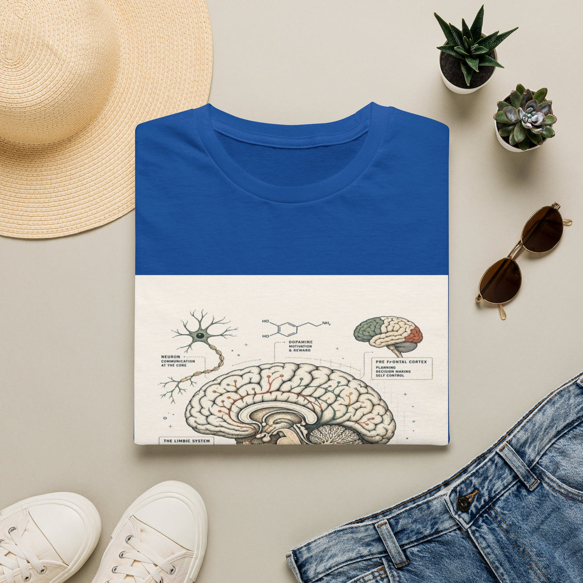 Human Brain Illustration Featuring Neural Pathways And Typography- Graphic Tees