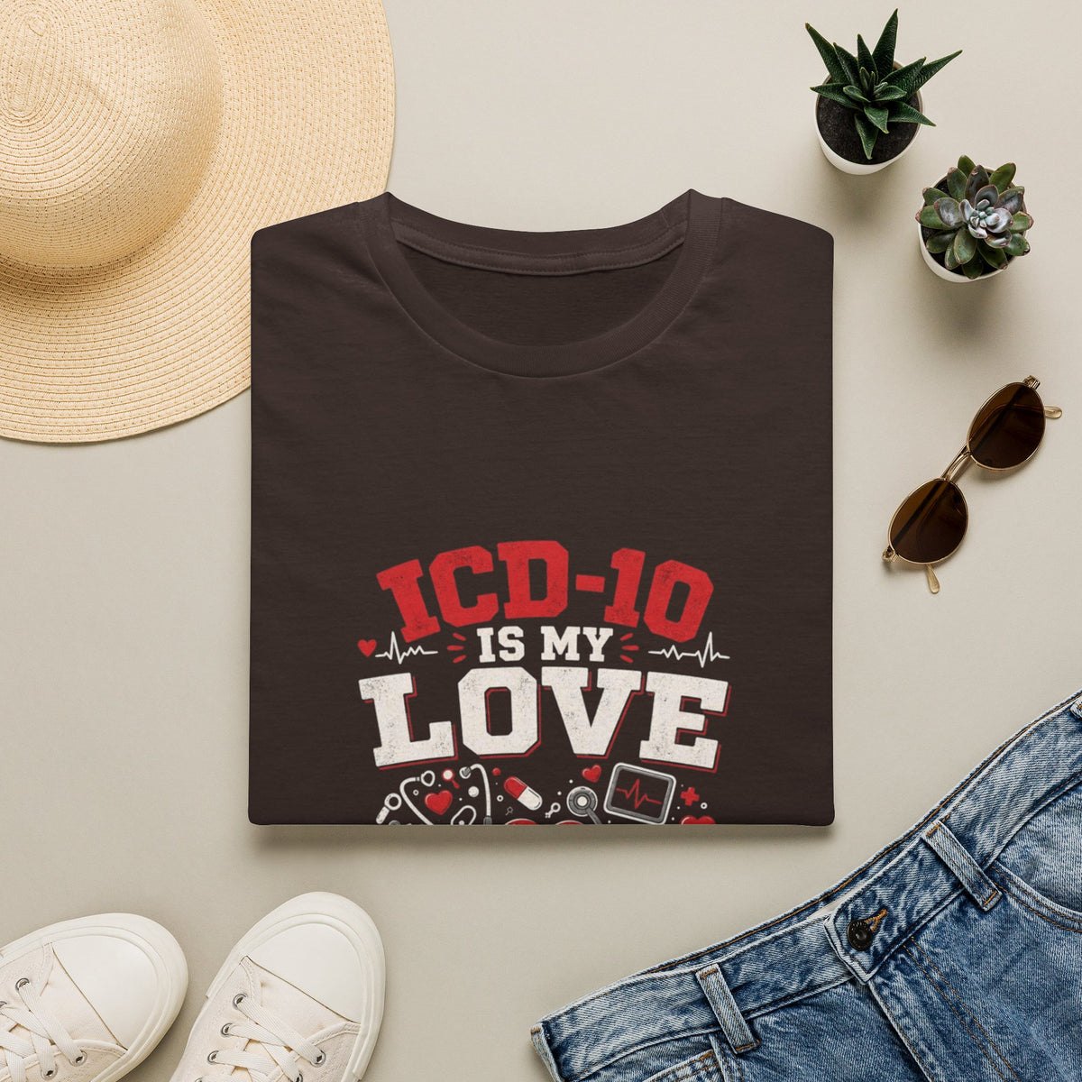 T-shirt Design Featuring Humorous _ICD-10 Is My Love Language_ Phrase- Graphic Tees