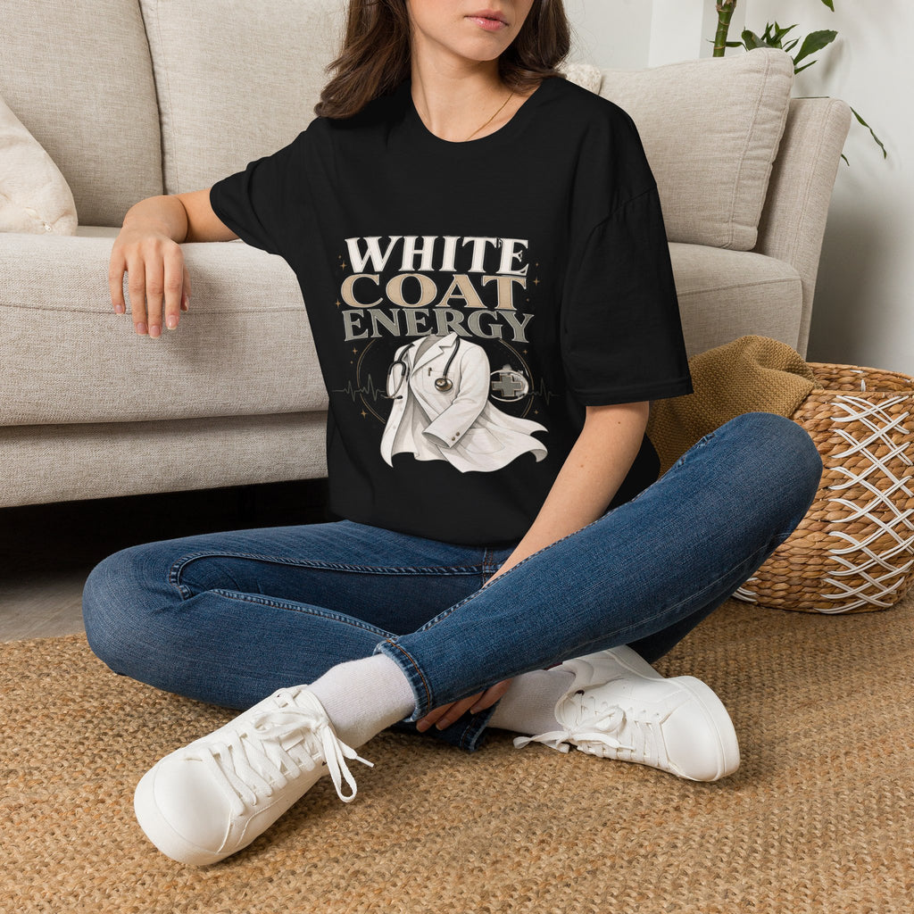 Elegant T-shirt Design Featuring White Coat Energy Typography- Graphic Tees