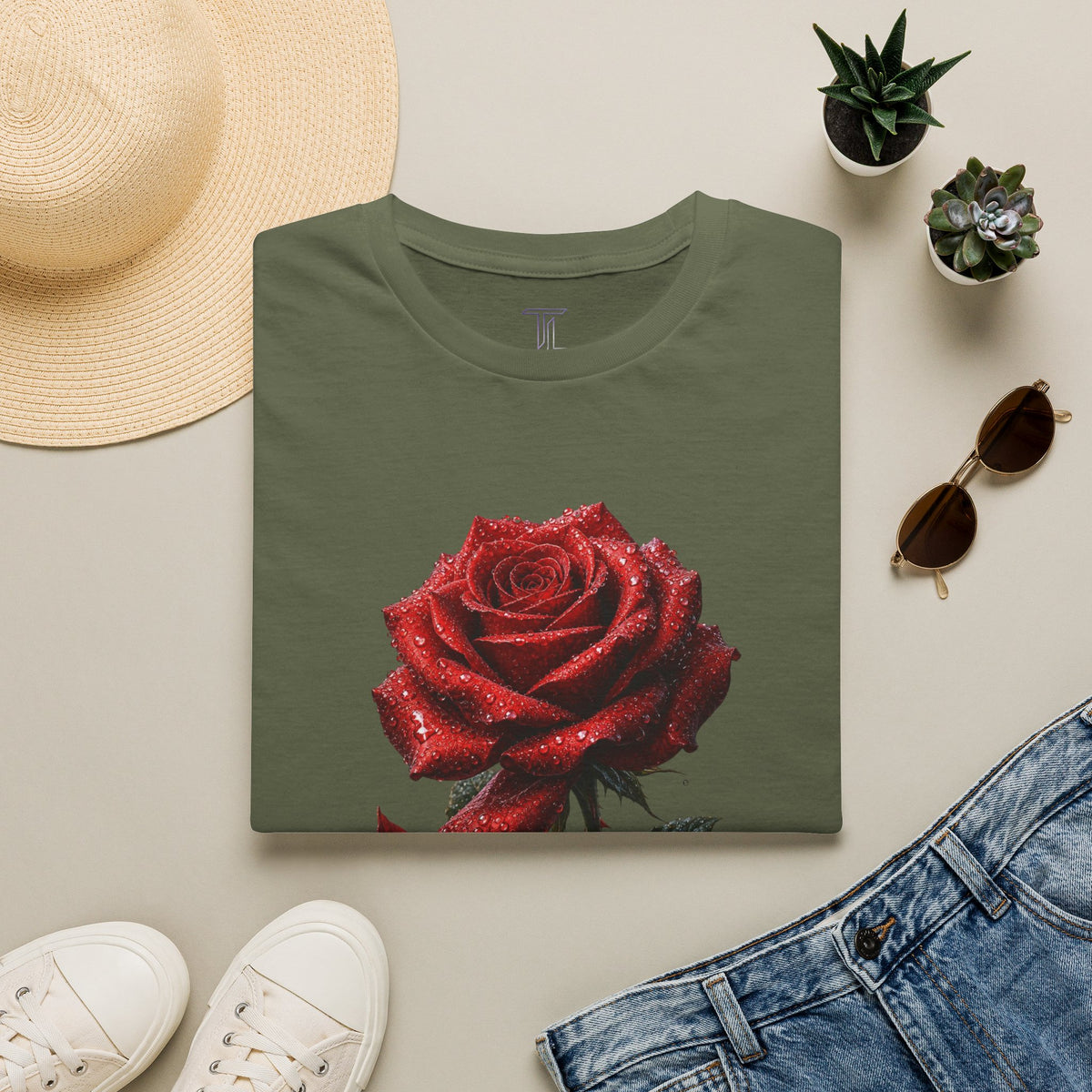 Red Rose Graphic T-Shirt — Falling Petals Floral Tee