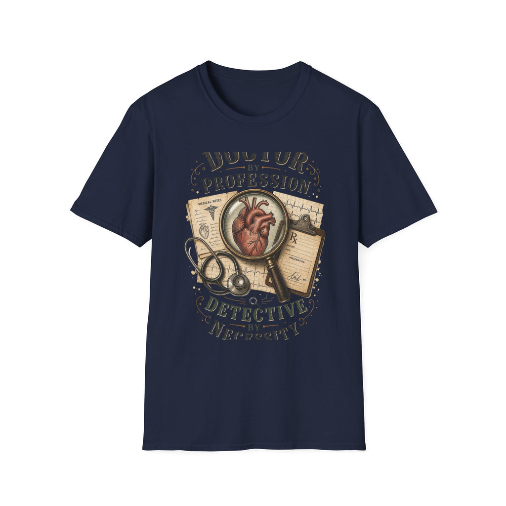 Vintage Detective Inspired T Shirt Featuring Anatomical Heart And Magnifying Glass