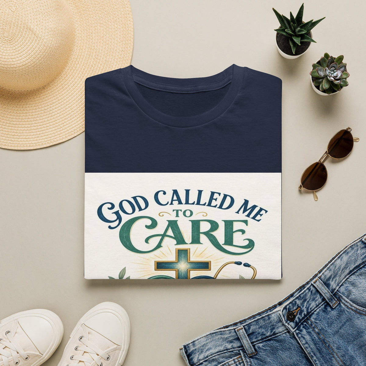 T-Shirt Design Featuring Faith Inspired Care Elements- Graphic Tees
