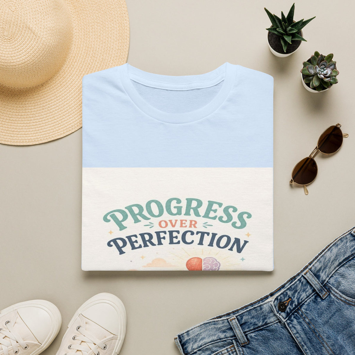 Bold T-Shirt Design Featuring Progress Over Perfection Phrase- Graphic Tees