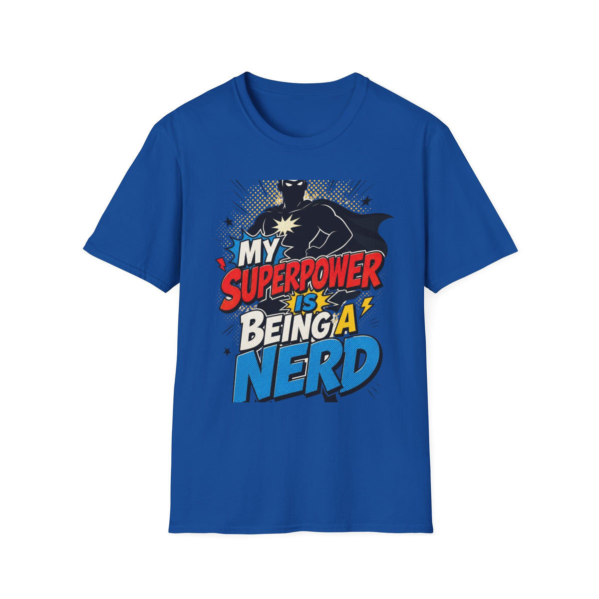 Comic Book Typography Celebrating Nerd Culture With Superhero Silhouette