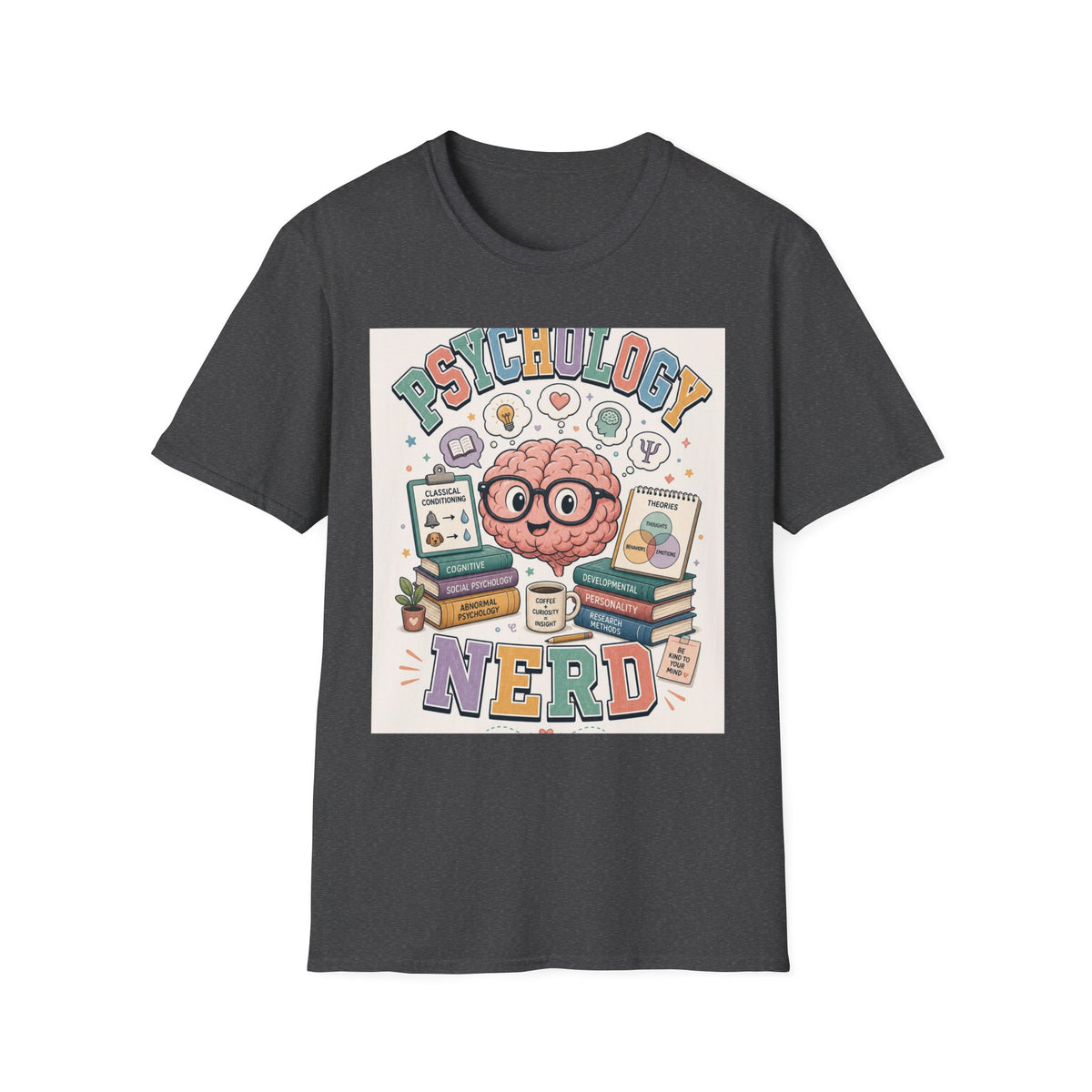 Playful Psychology Nerd T Shirt Design Featuring Brain And Books
