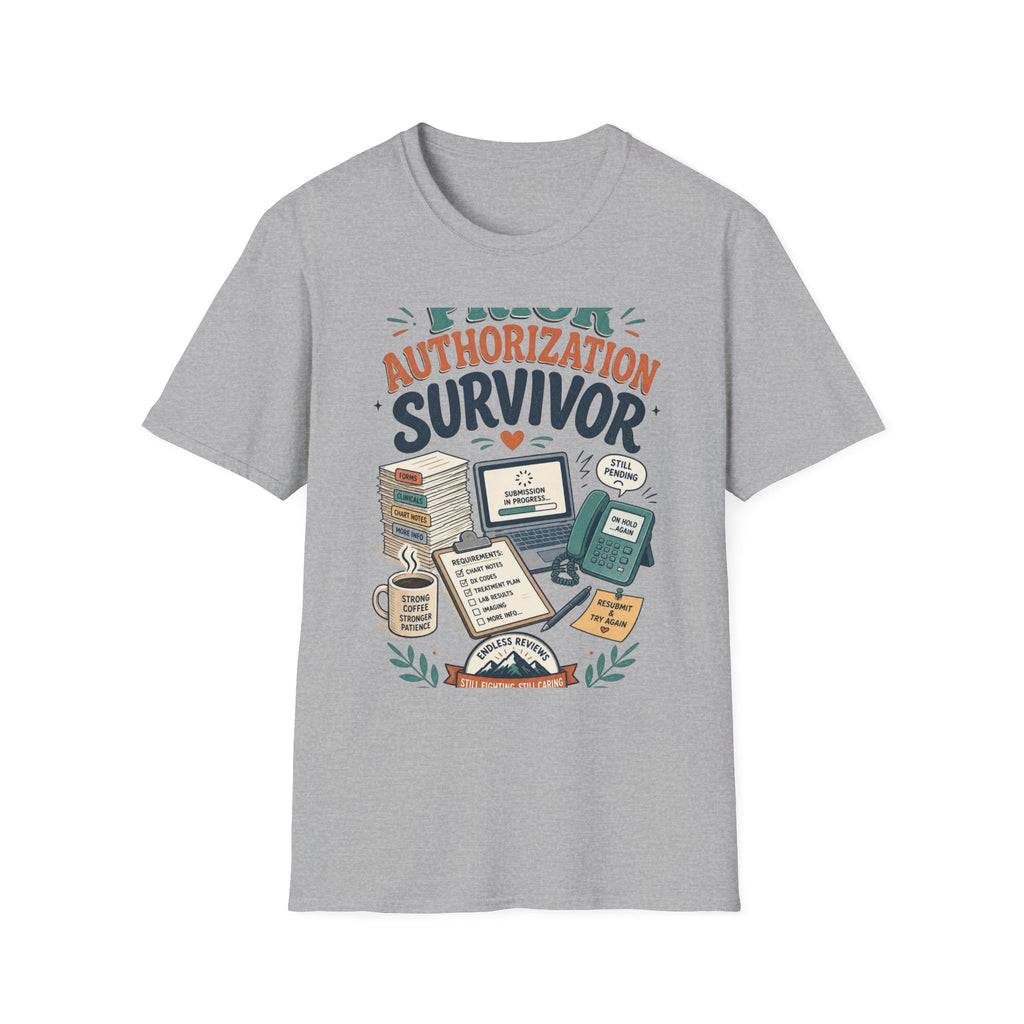 Bold T Shirt Design Showcasing PRIOR AUTHORIZATION SURVIVOR