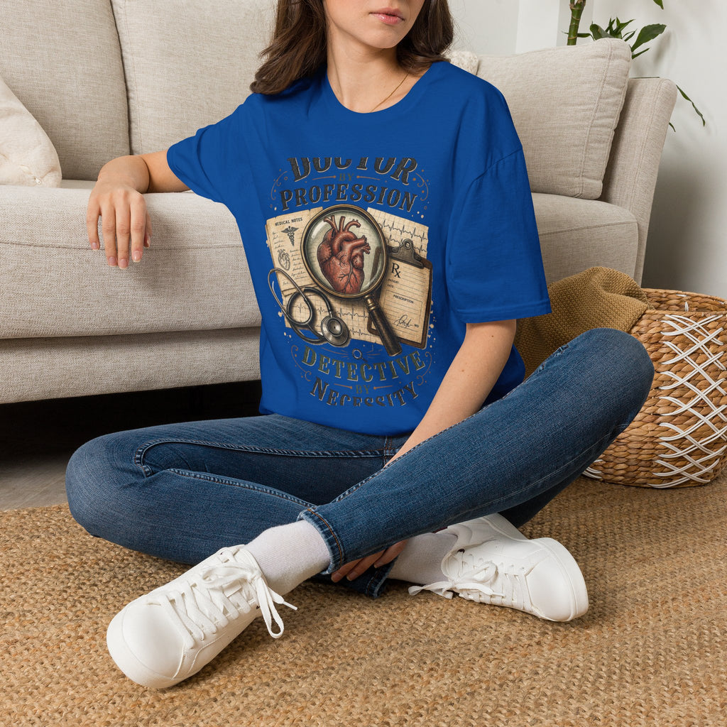 Vintage Detective Inspired T Shirt Featuring Anatomical Heart And Magnifying Glass