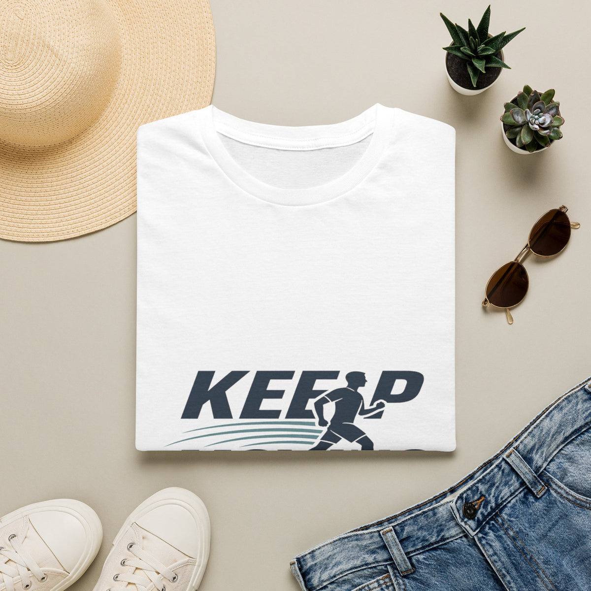 Minimalist T-Shirt Design Featuring _Keep Moving_ Statement- Graphic Tees