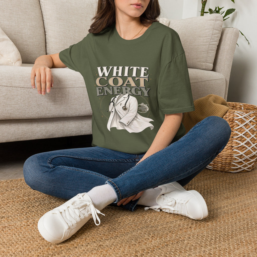 Elegant T-shirt Design Featuring White Coat Energy Typography- Graphic Tees
