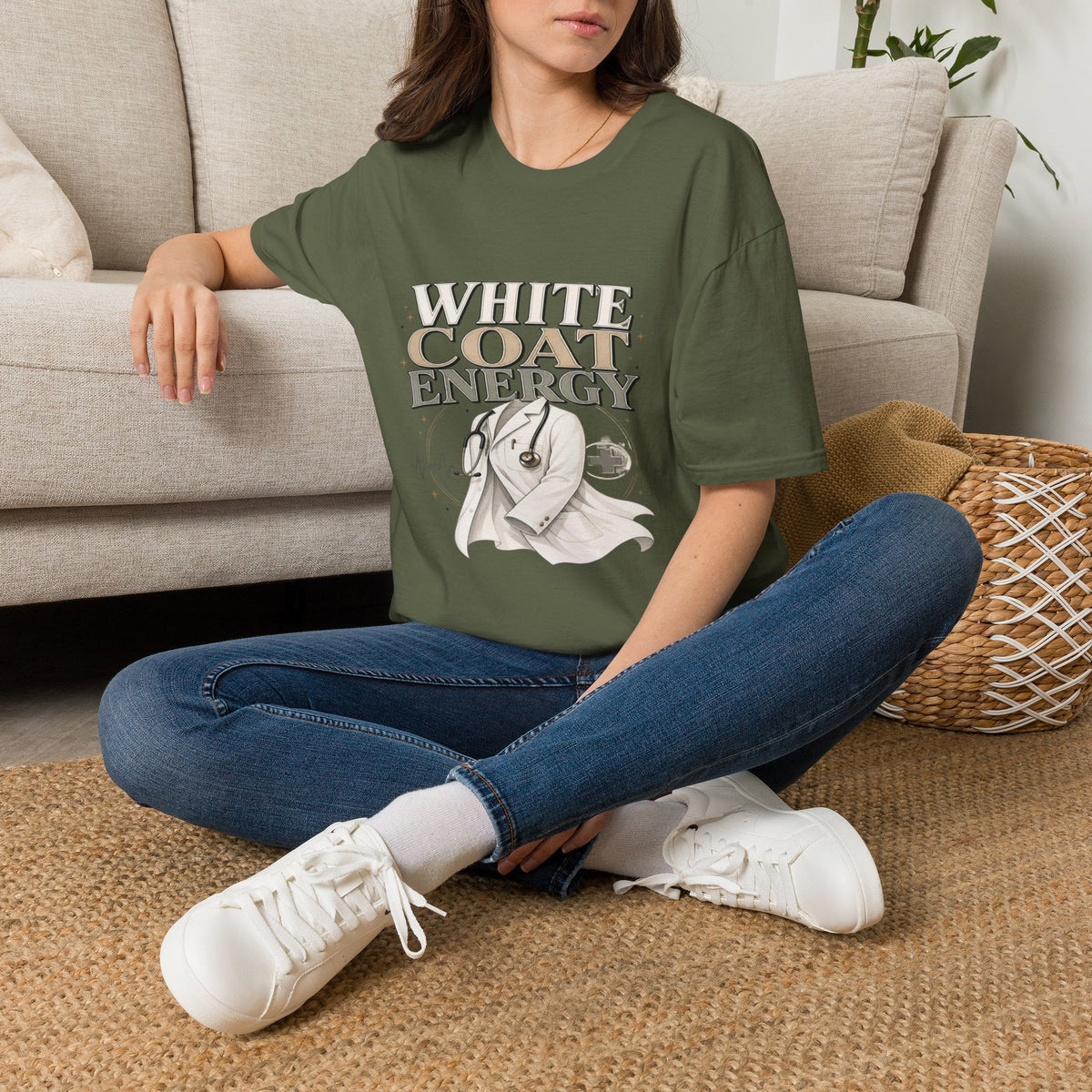 Elegant T-shirt Design Featuring White Coat Energy Typography- Graphic Tees