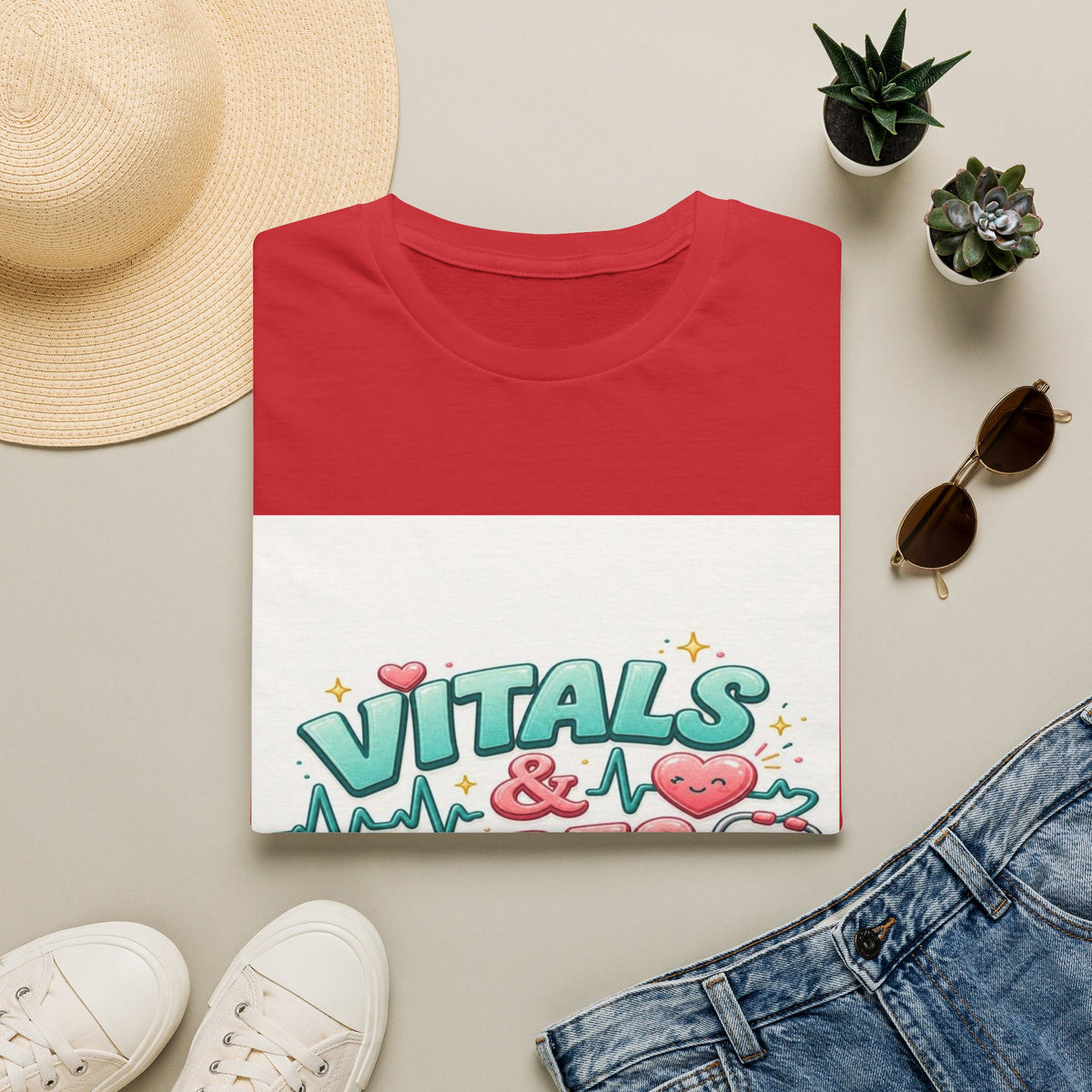 Trendy Healthcare T-Shirt Design Featuring Vitals And Vibes- Graphic Tees
