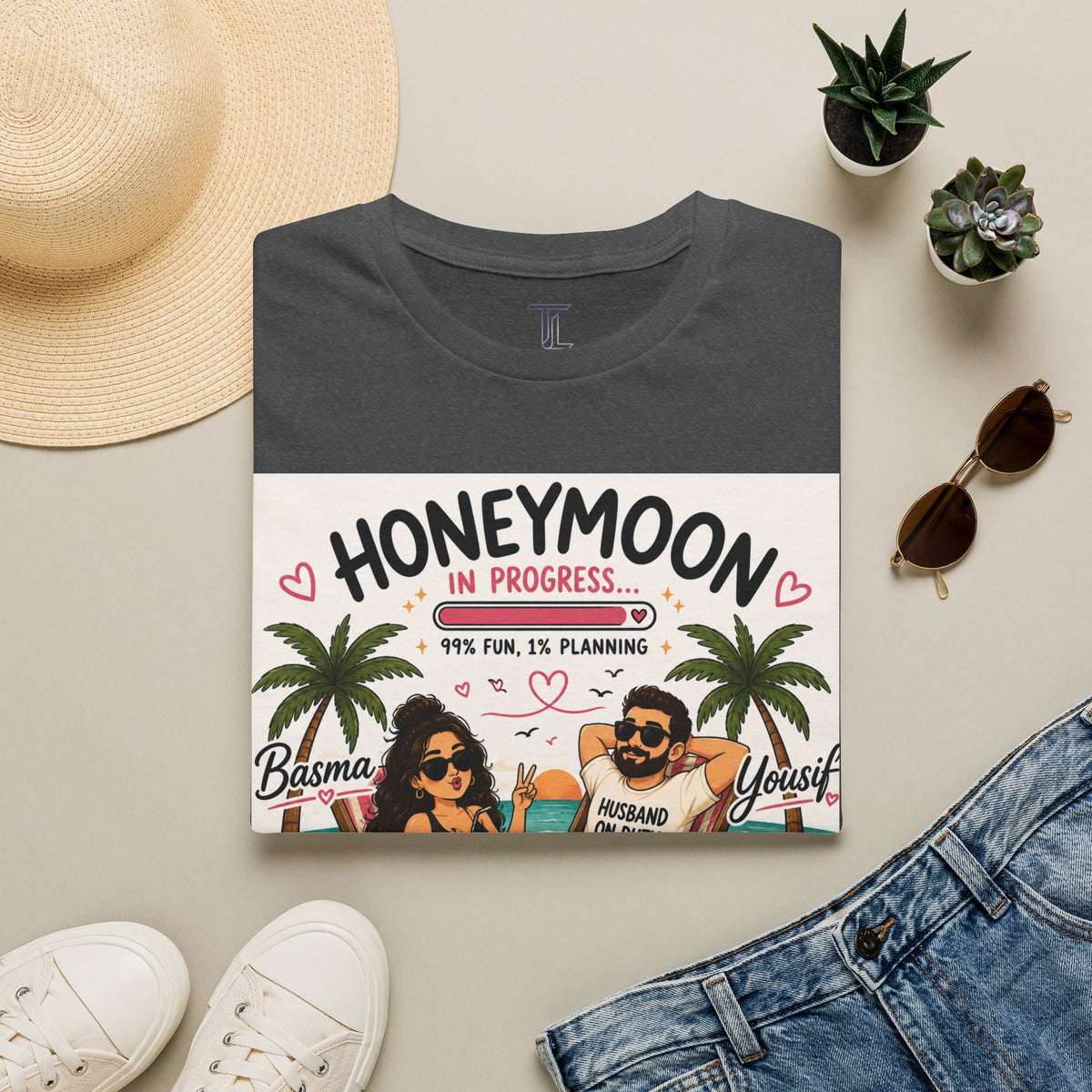 Honeymoon In Progress T-Shirt — Personalized Couple Vacation Tee