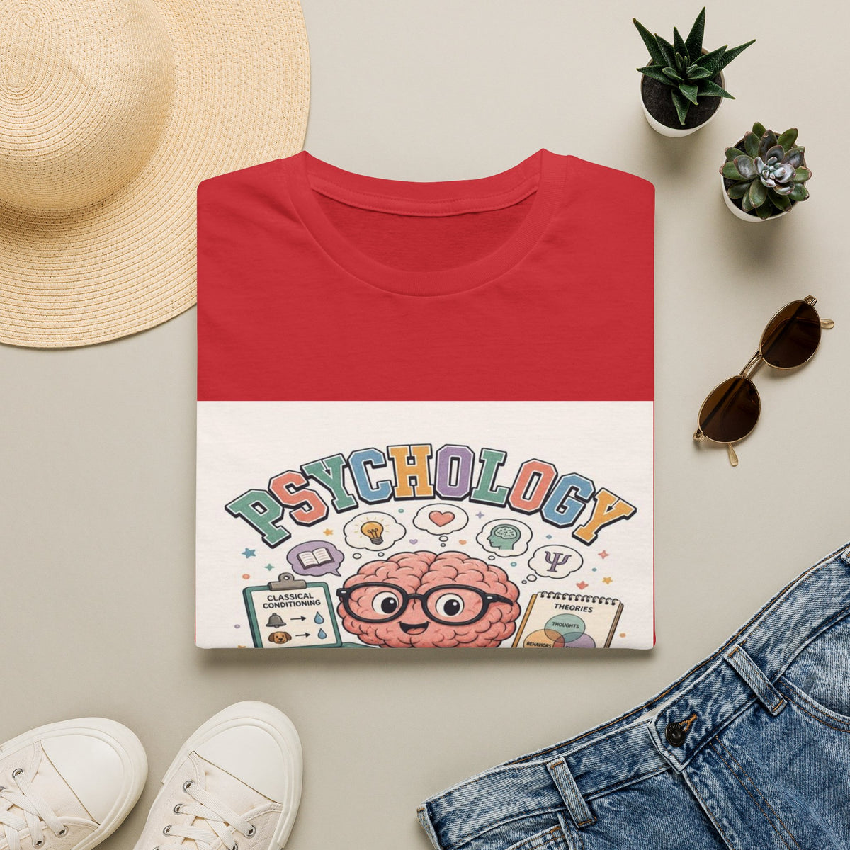Playful Psychology Nerd T-Shirt Design Featuring Brain And Books- Graphic Tees