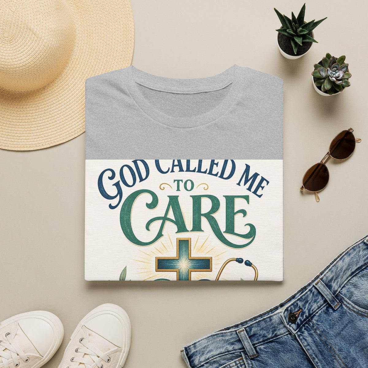 T Shirt Design Featuring Faith Inspired Care Elements