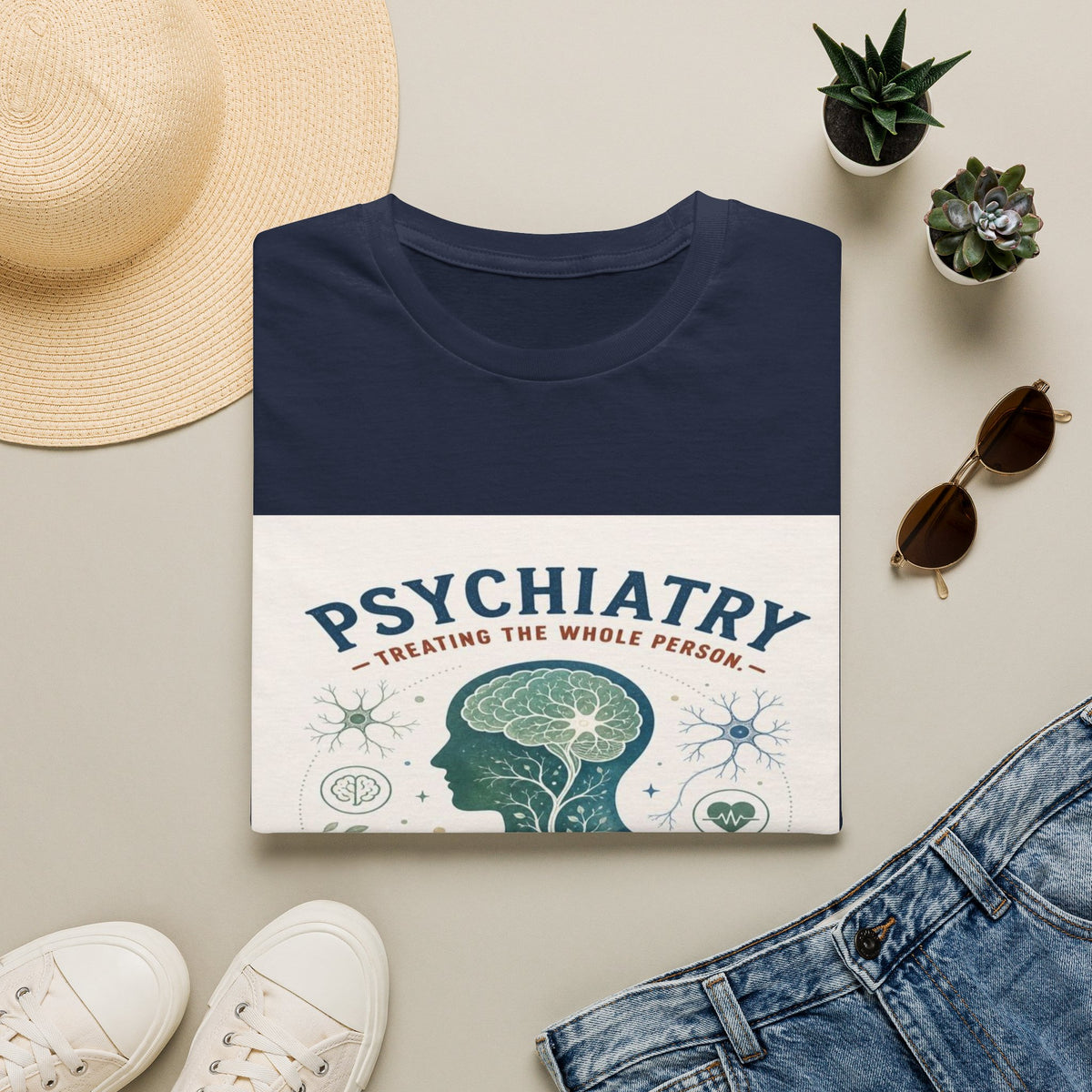 Human Silhouette With Brain And Heart Surrounded By Medical Imagery- Graphic Tees