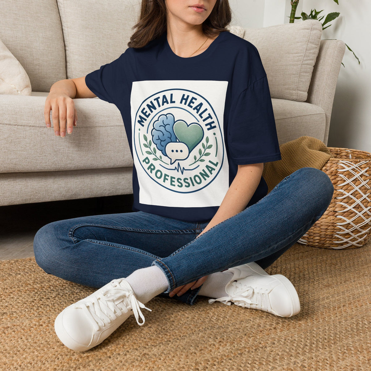 Badge Style Graphic Featuring Mental Health Professional Title With Iconography