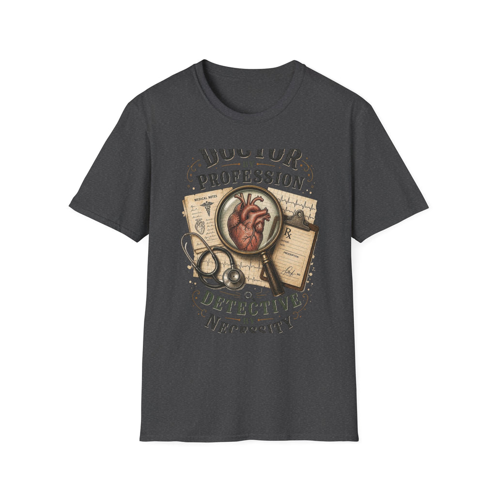 Vintage Detective Inspired T Shirt Featuring Anatomical Heart And Magnifying Glass