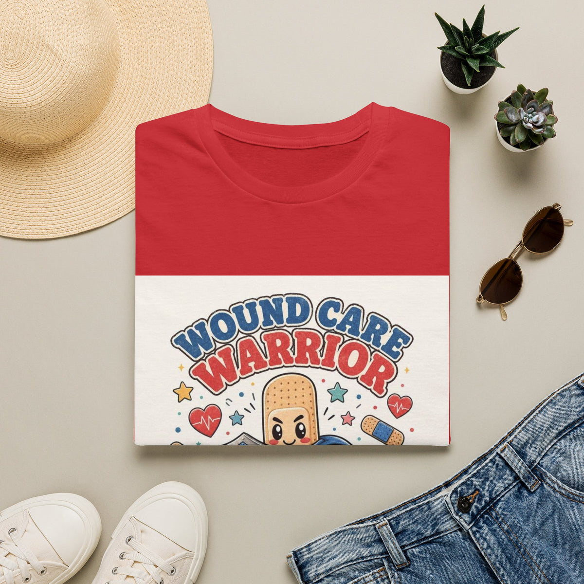 Wound Care Warrior T-Shirt Design Featuring Playful Bandage Character- Graphic Tees