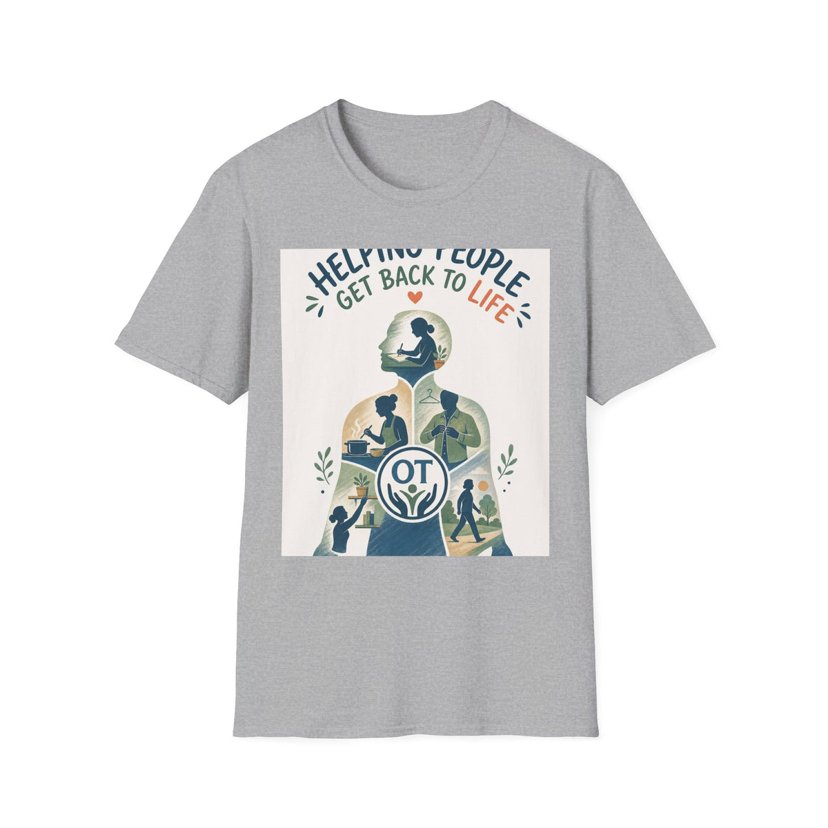 T Shirt Design Featuring Daily Activities Silhouette With OT Symbol