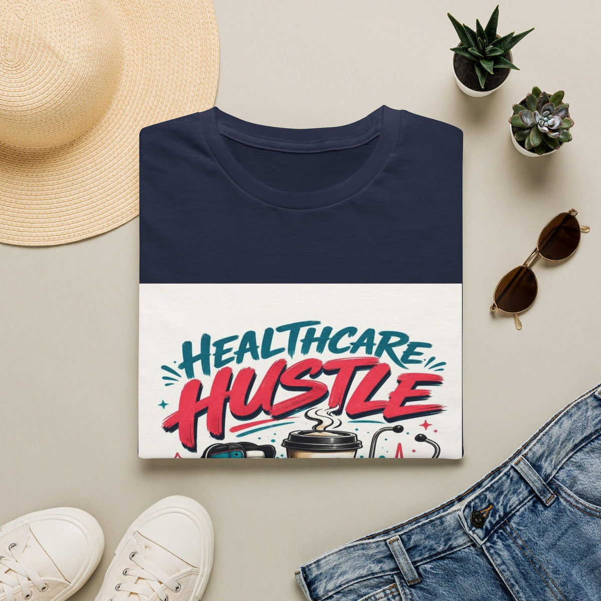 Dynamic T-Shirt Design Featuring Healthcare Hustle Text- Graphic Tees