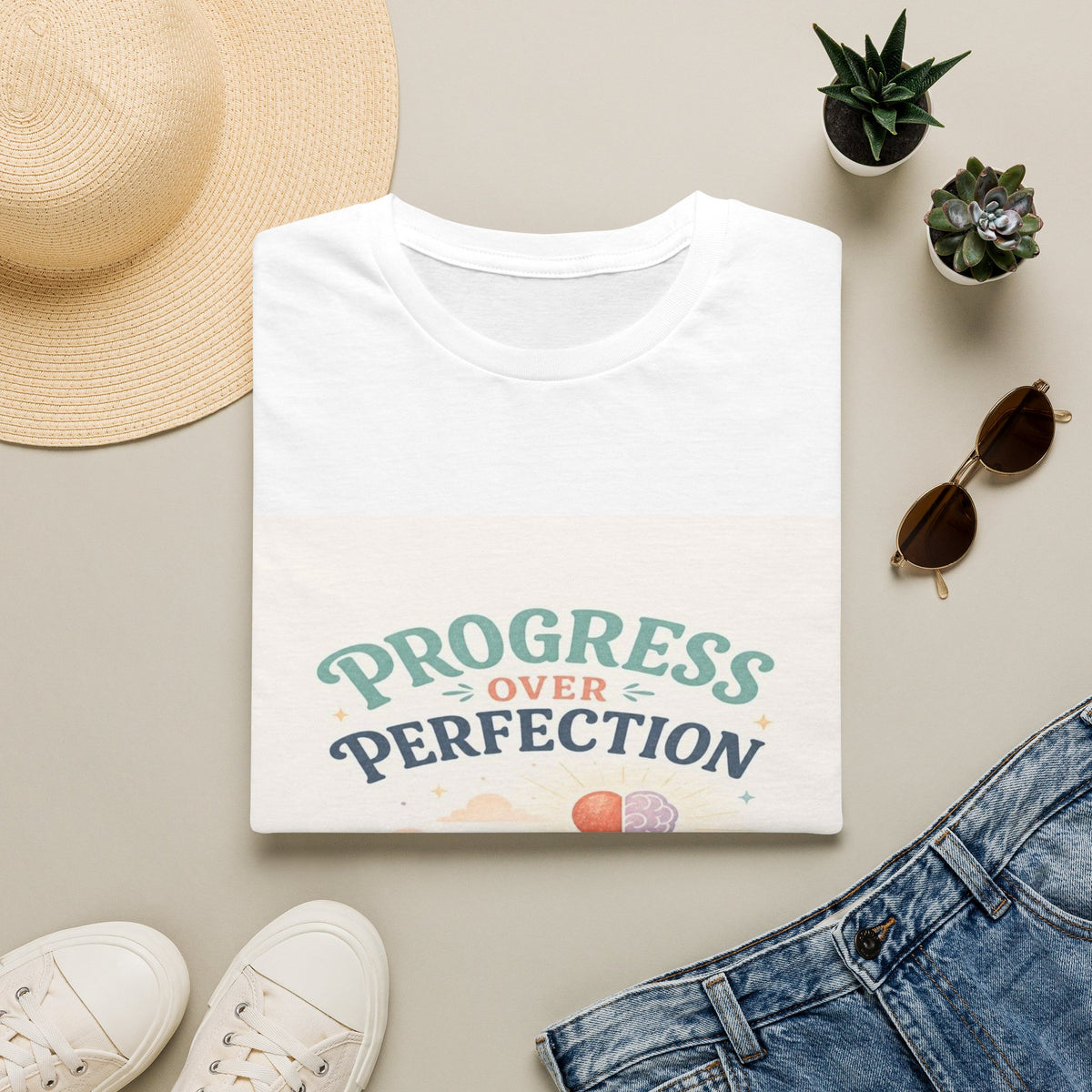 Bold T-Shirt Design Featuring Progress Over Perfection Phrase- Graphic Tees