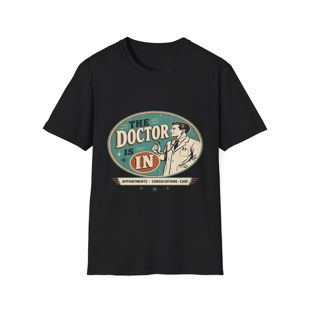 Vintage 1950s Doctor Office Graphic With Classic Badge- Graphic Tees