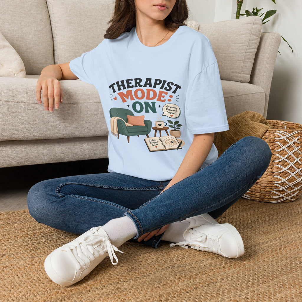Bold Typography Depicting Therapist Mode With Stylish Illustrations- Graphic Tees