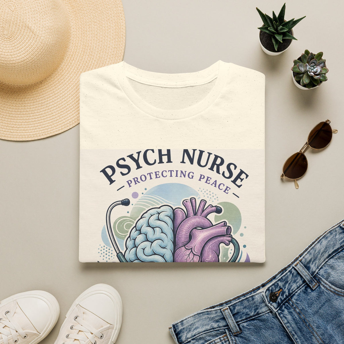Stylized Brain And Heart Illustration With Stethoscope Art