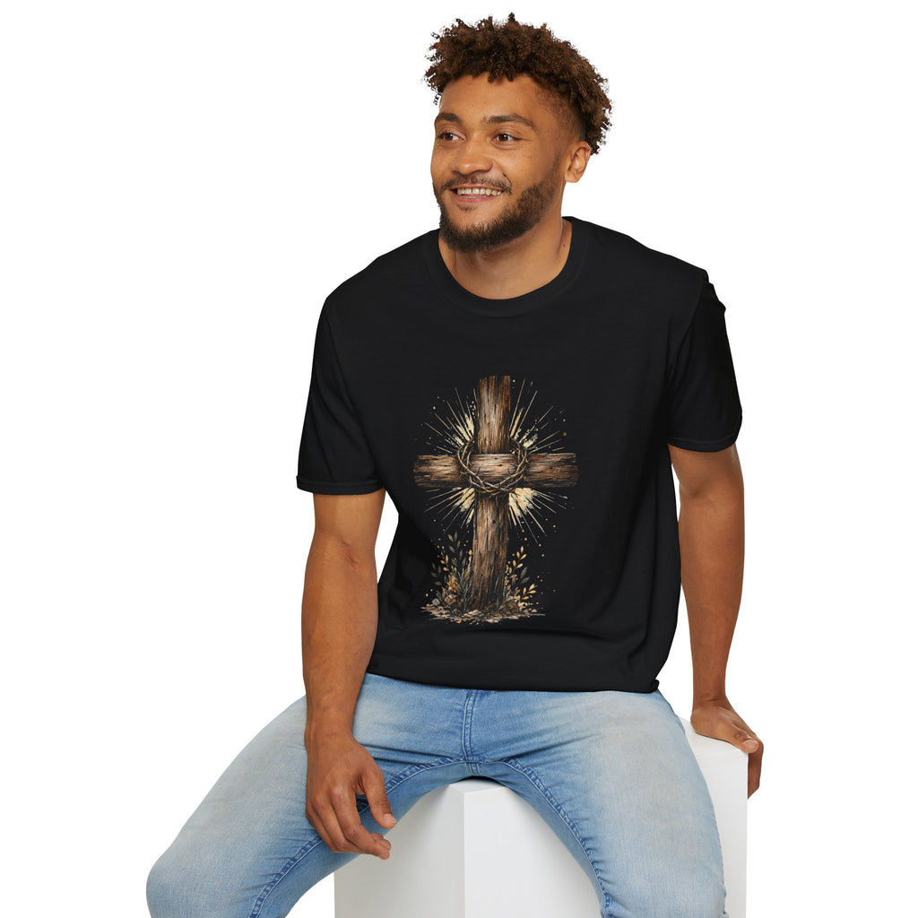 Christian Cross T-Shirt — Rustic Crown of Thorns Design