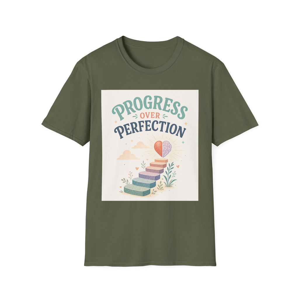 Bold T Shirt Design Featuring Progress Over Perfection Phrase