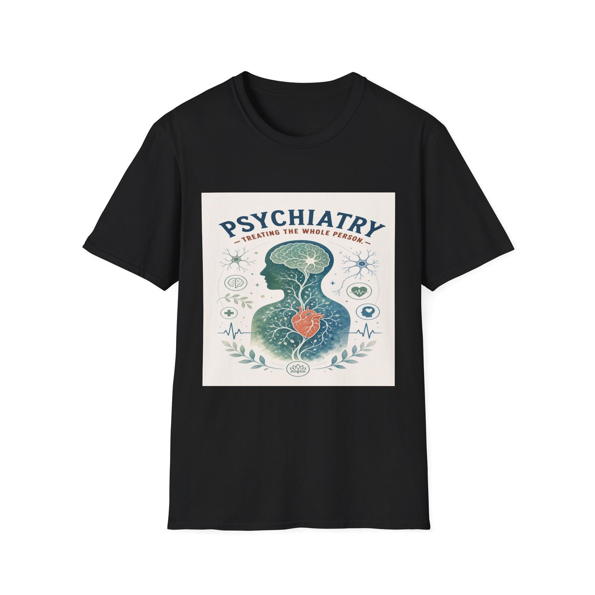 Human Silhouette With Brain And Heart Surrounded By Medical Imagery- Graphic Tees
