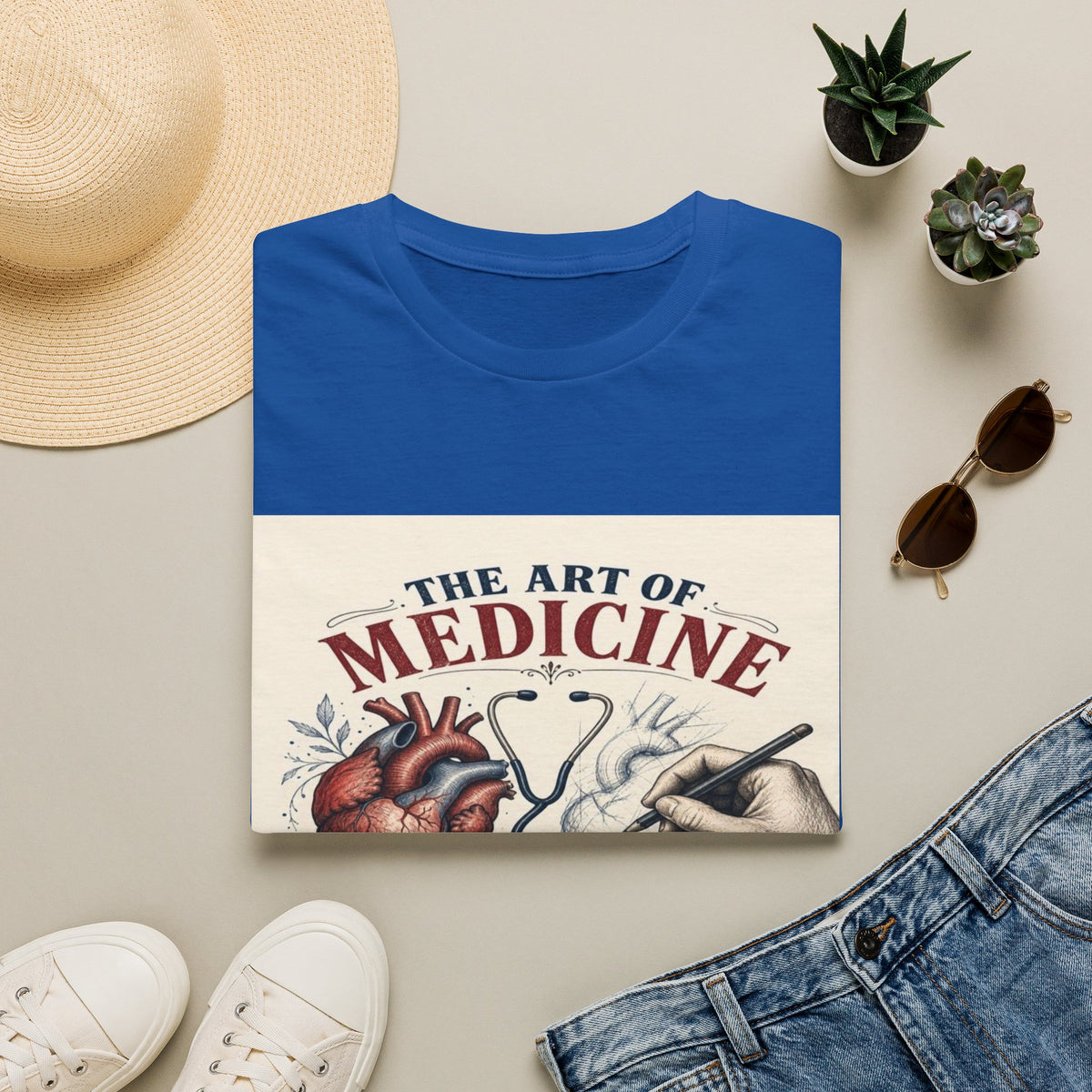 T-shirt Design Featuring Anatomical Heart And Sketching Hand- Graphic Tees