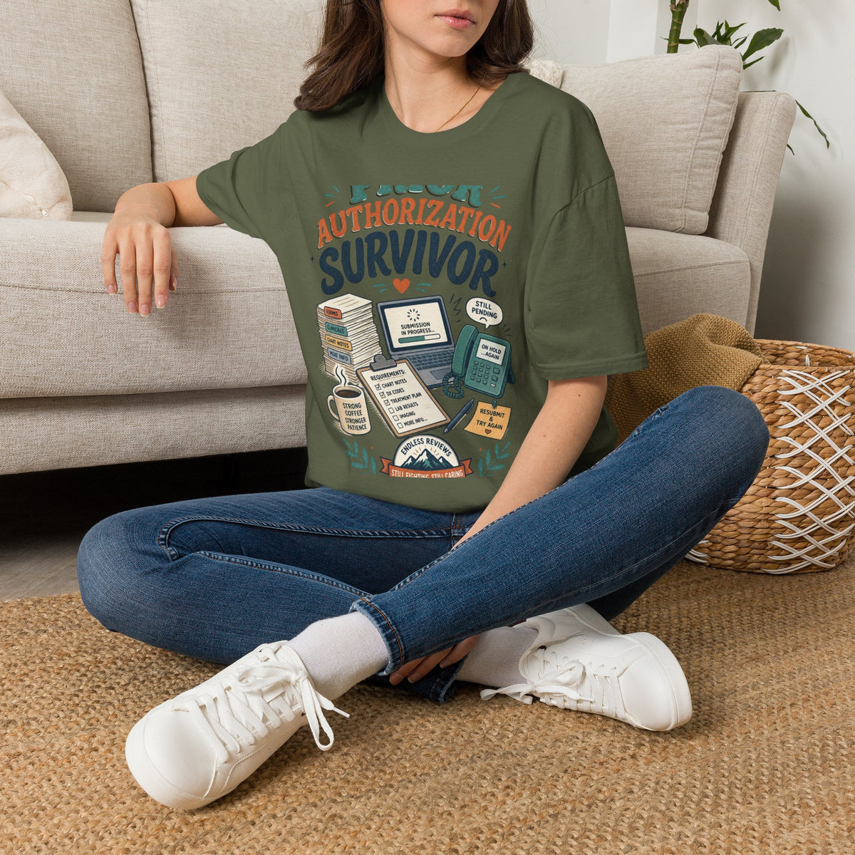 Bold T Shirt Design Showcasing PRIOR AUTHORIZATION SURVIVOR