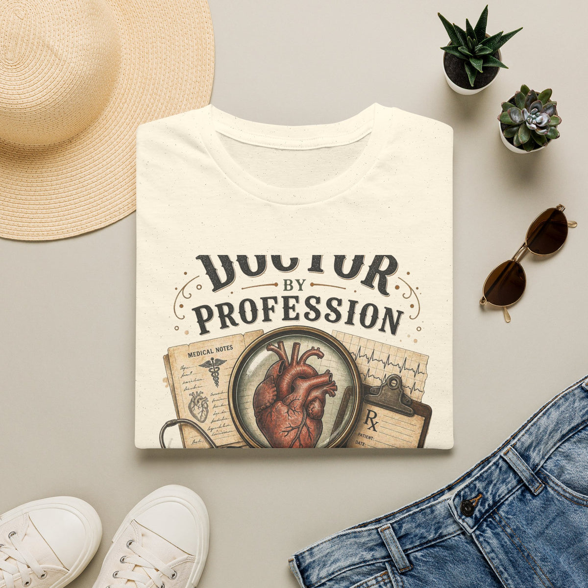 Vintage Detective Inspired T Shirt Featuring Anatomical Heart And Magnifying Glass
