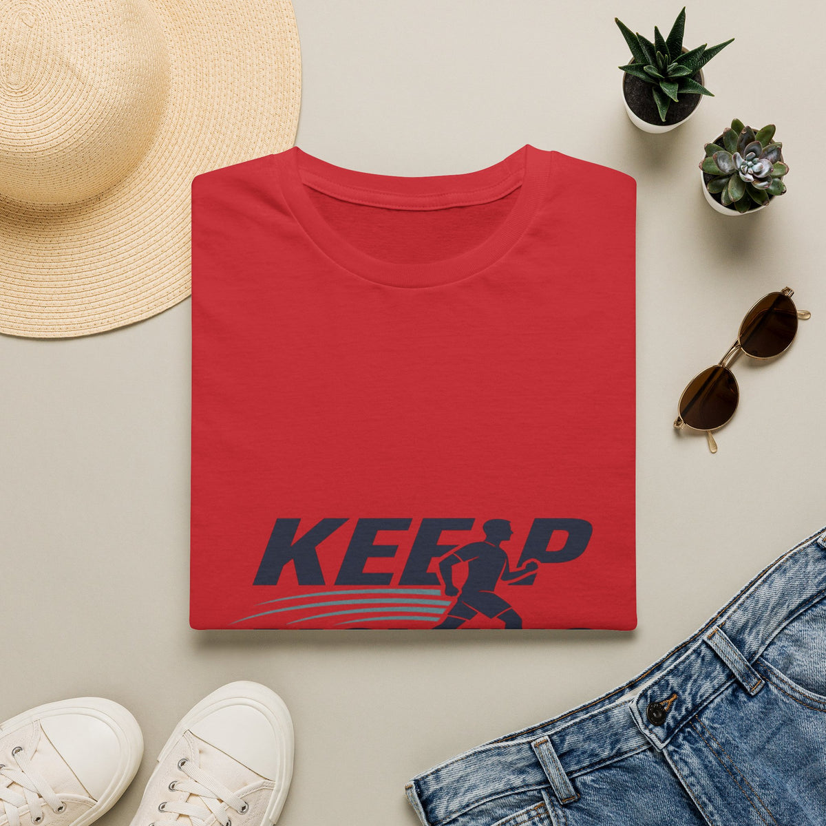 Minimalist T-Shirt Design Featuring _Keep Moving_ Statement- Graphic Tees
