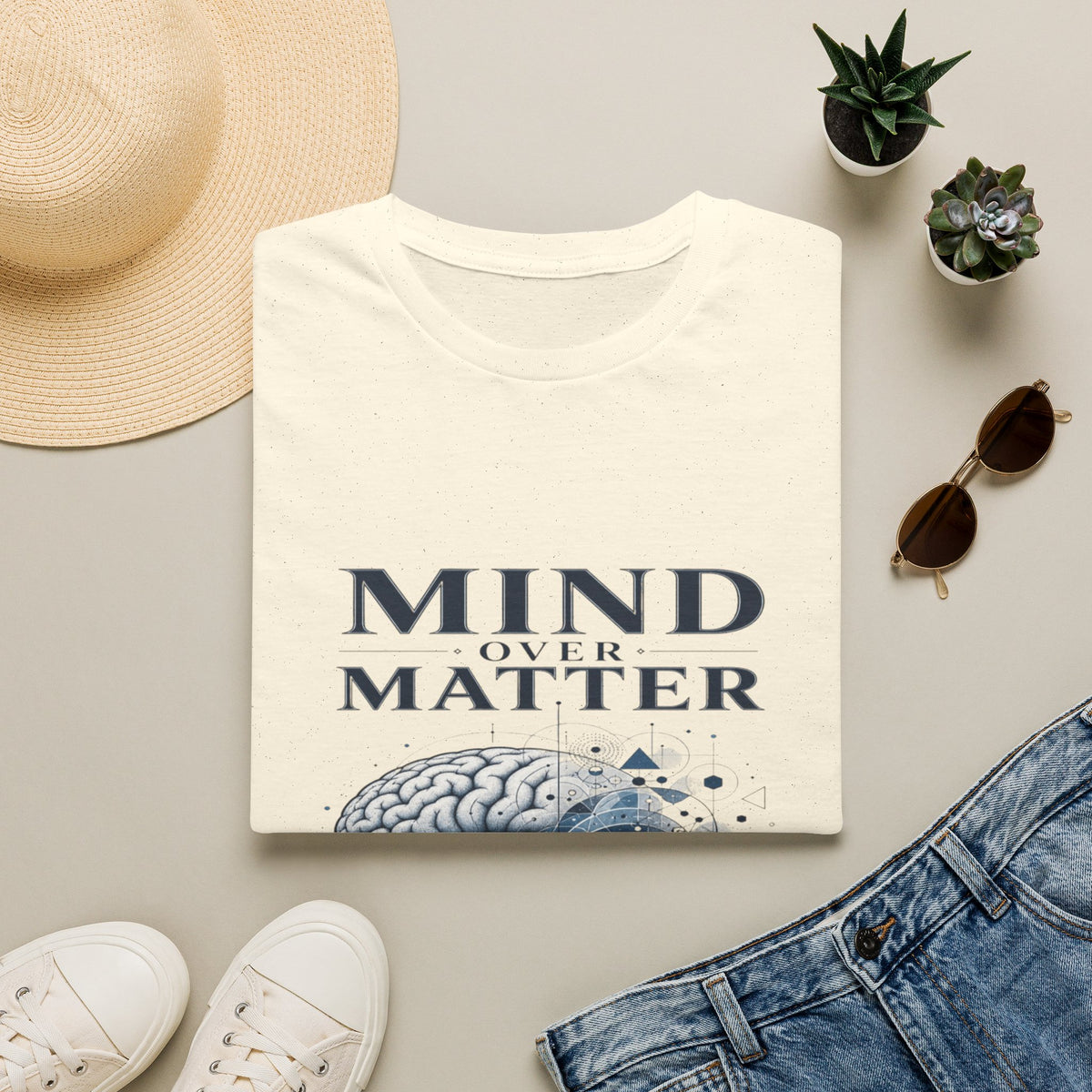Intricate Brain Illustration With Geometric Patterns And Bold Typography- Graphic Tees