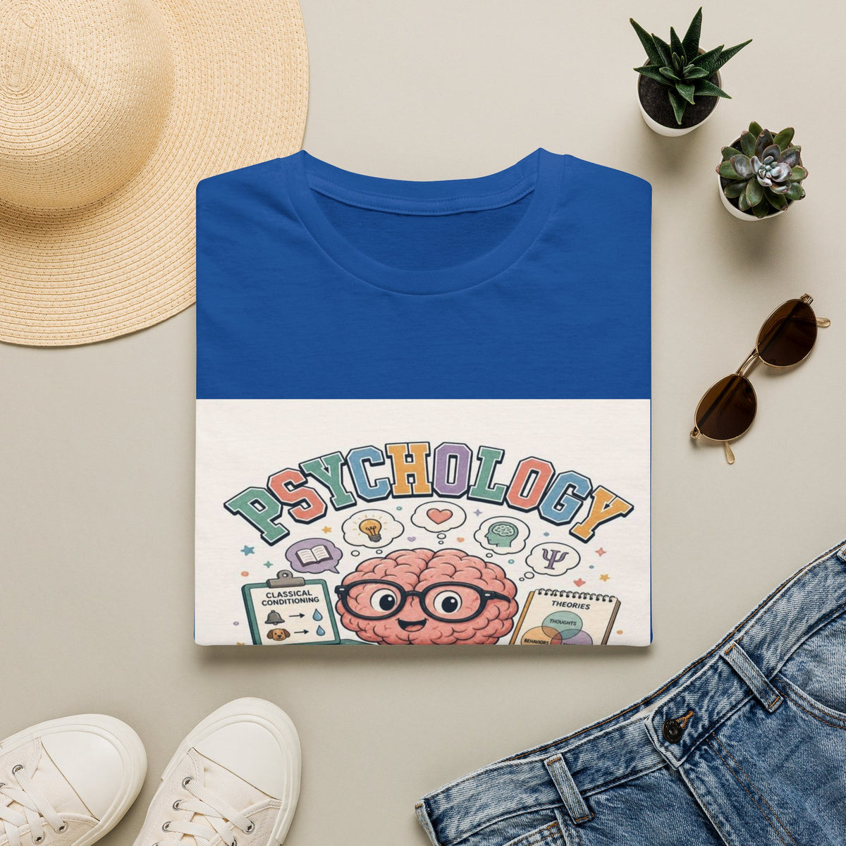 Playful Psychology Nerd T-Shirt Design Featuring Brain And Books- Graphic Tees