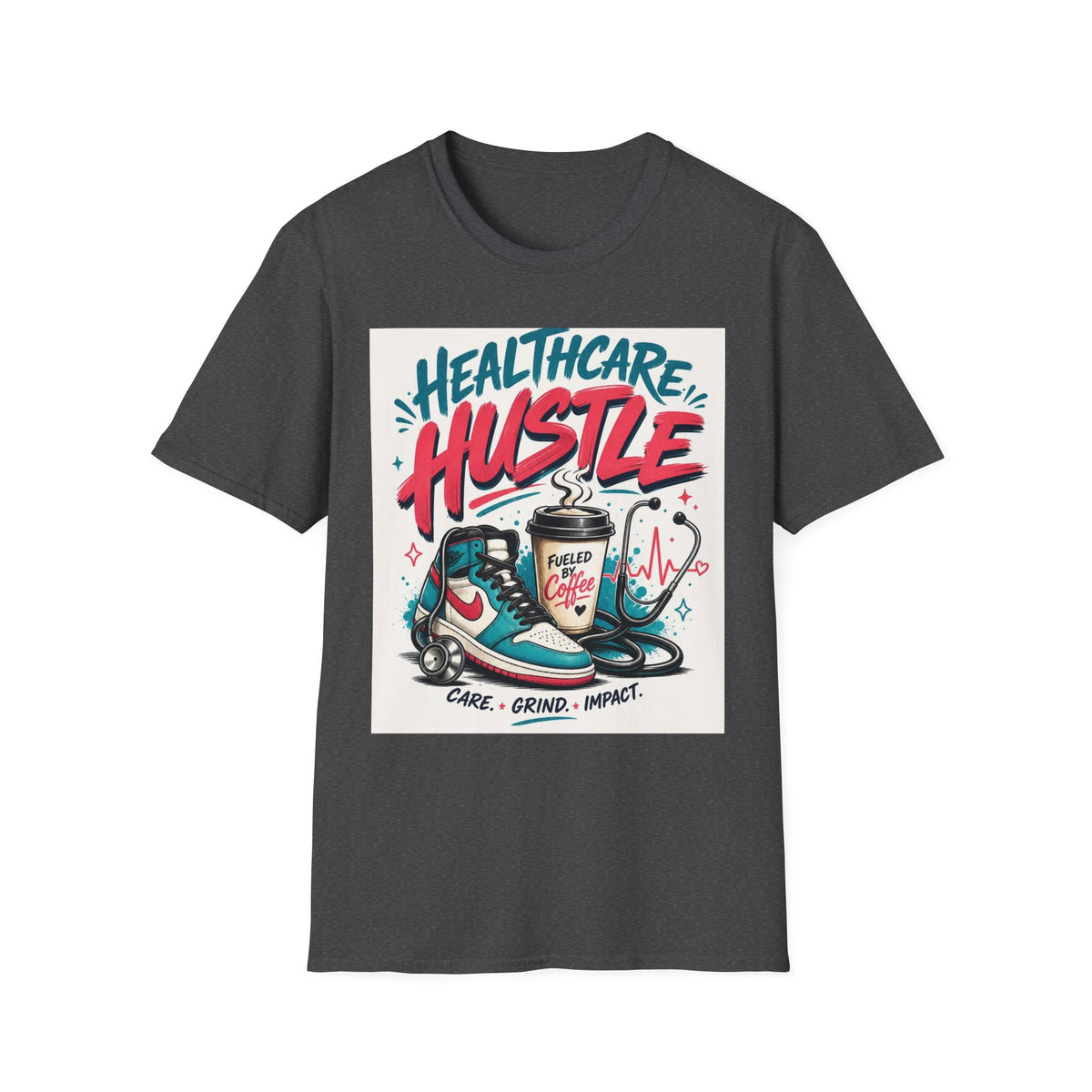 Dynamic T Shirt Design Featuring Healthcare Hustle Text