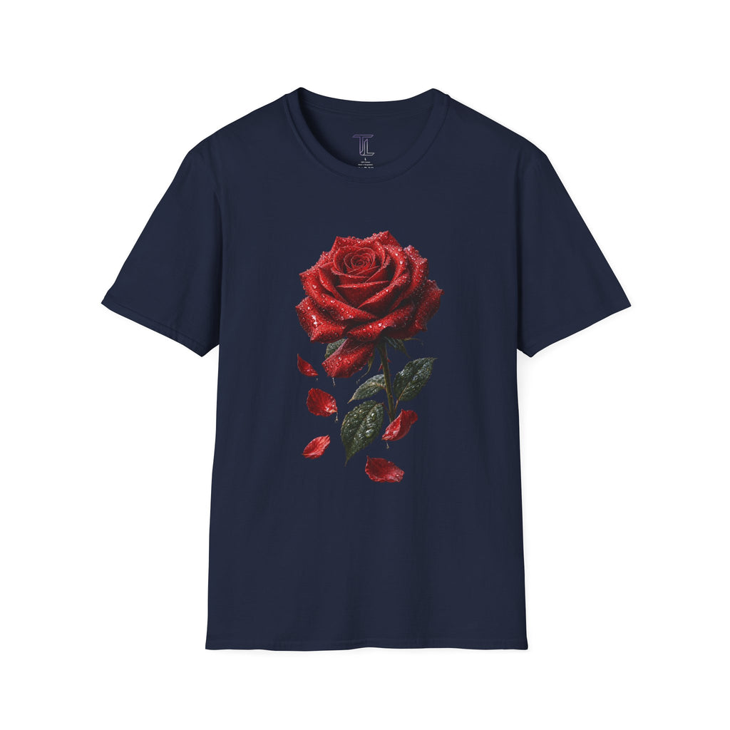 Red Rose Graphic T-Shirt — Falling Petals Floral Tee