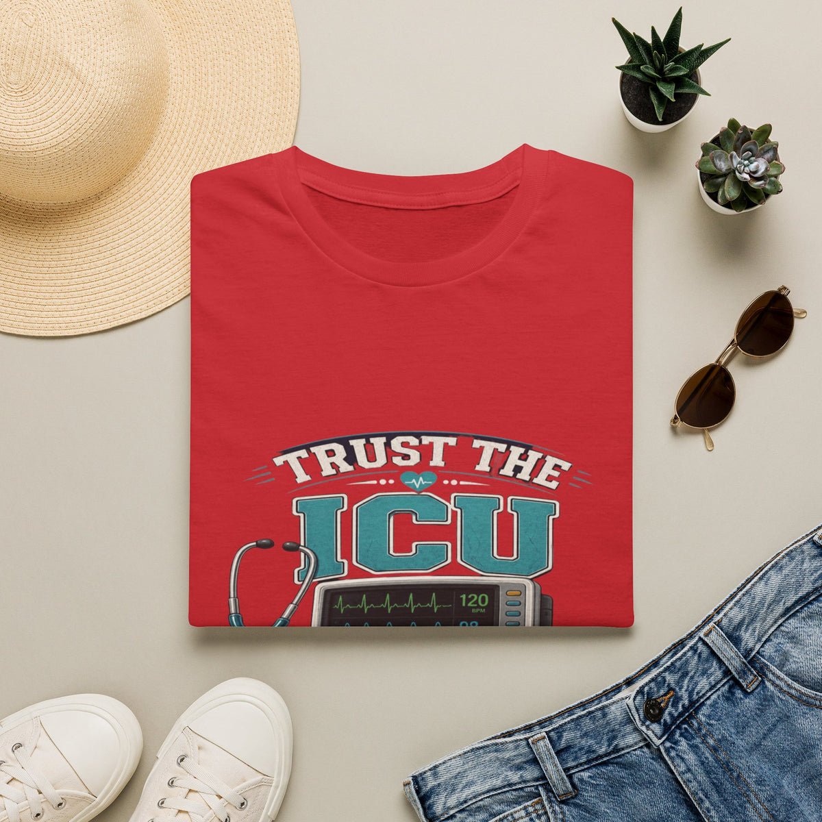 Bold T-Shirt Design Featuring Trust The ICU Nurse Phrase- Graphic Tees