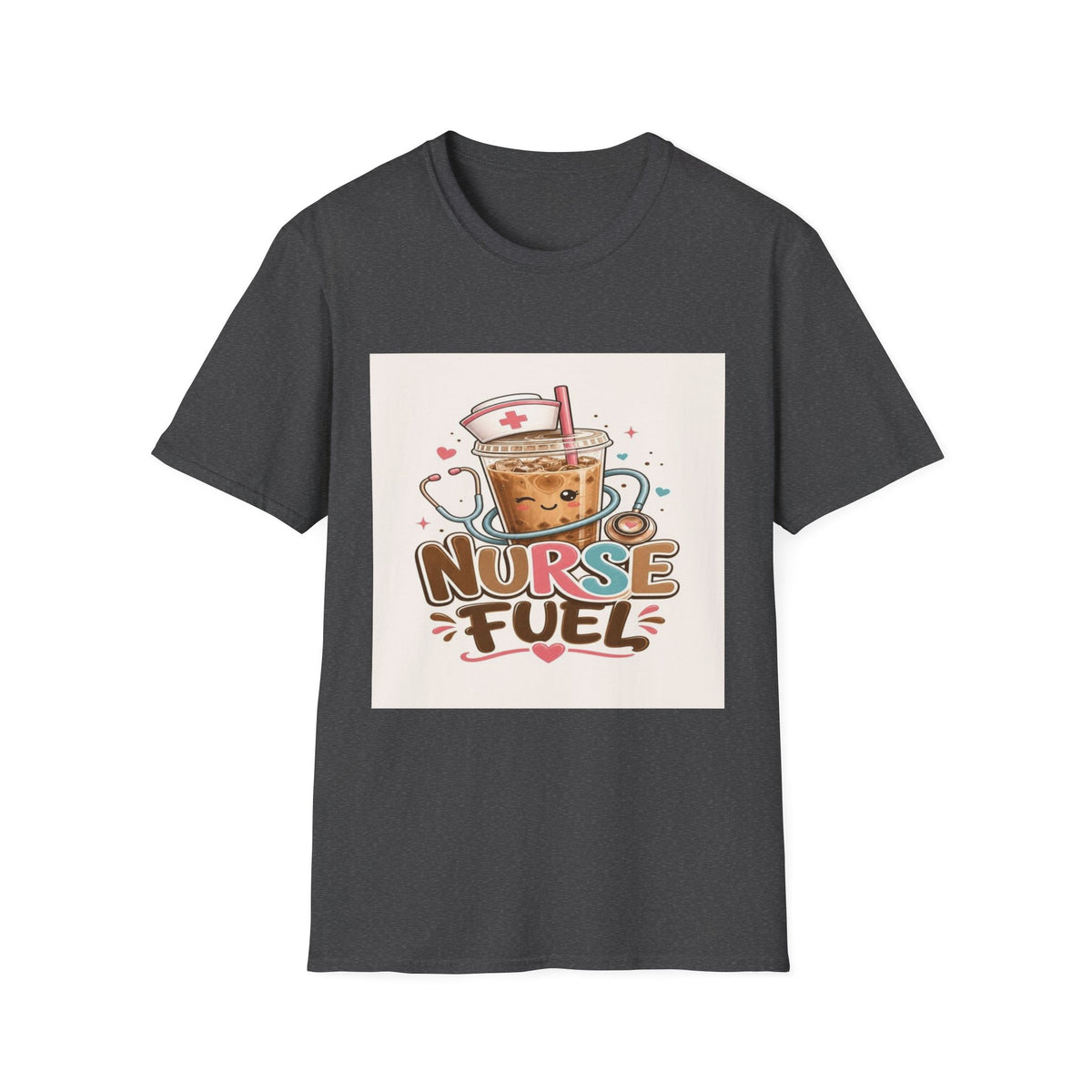 Cute T-Shirt Design Featuring Iced Coffee And Nurse Cap- Graphic Tees