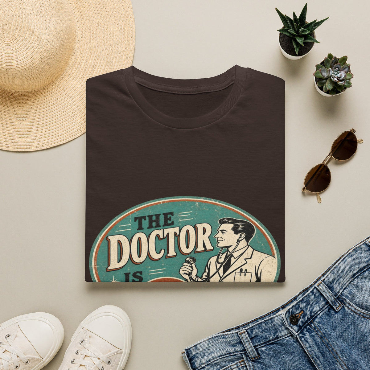 Vintage 1950s Doctor Office Graphic With Classic Badge- Graphic Tees
