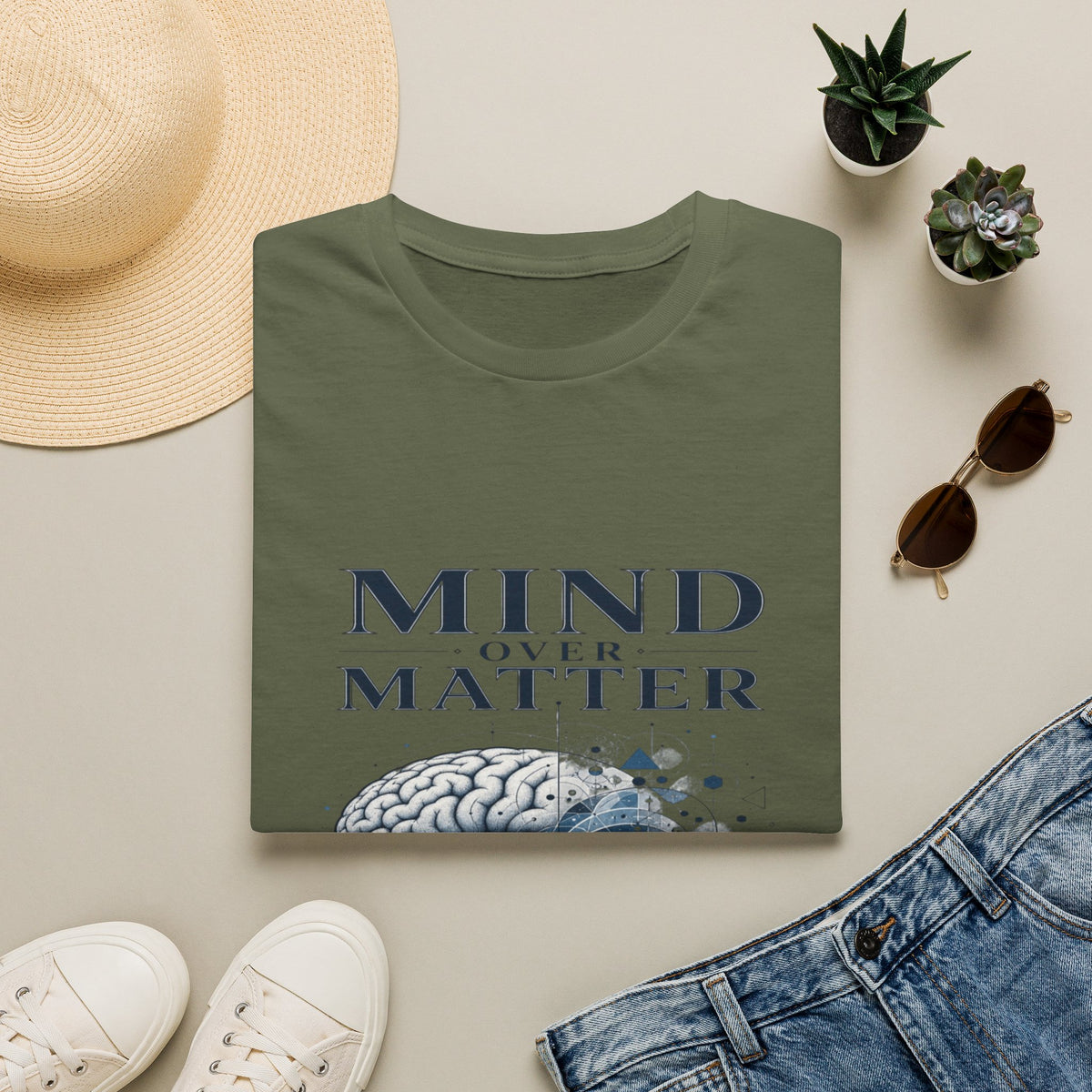 Intricate Brain Illustration With Geometric Patterns And Bold Typography- Graphic Tees