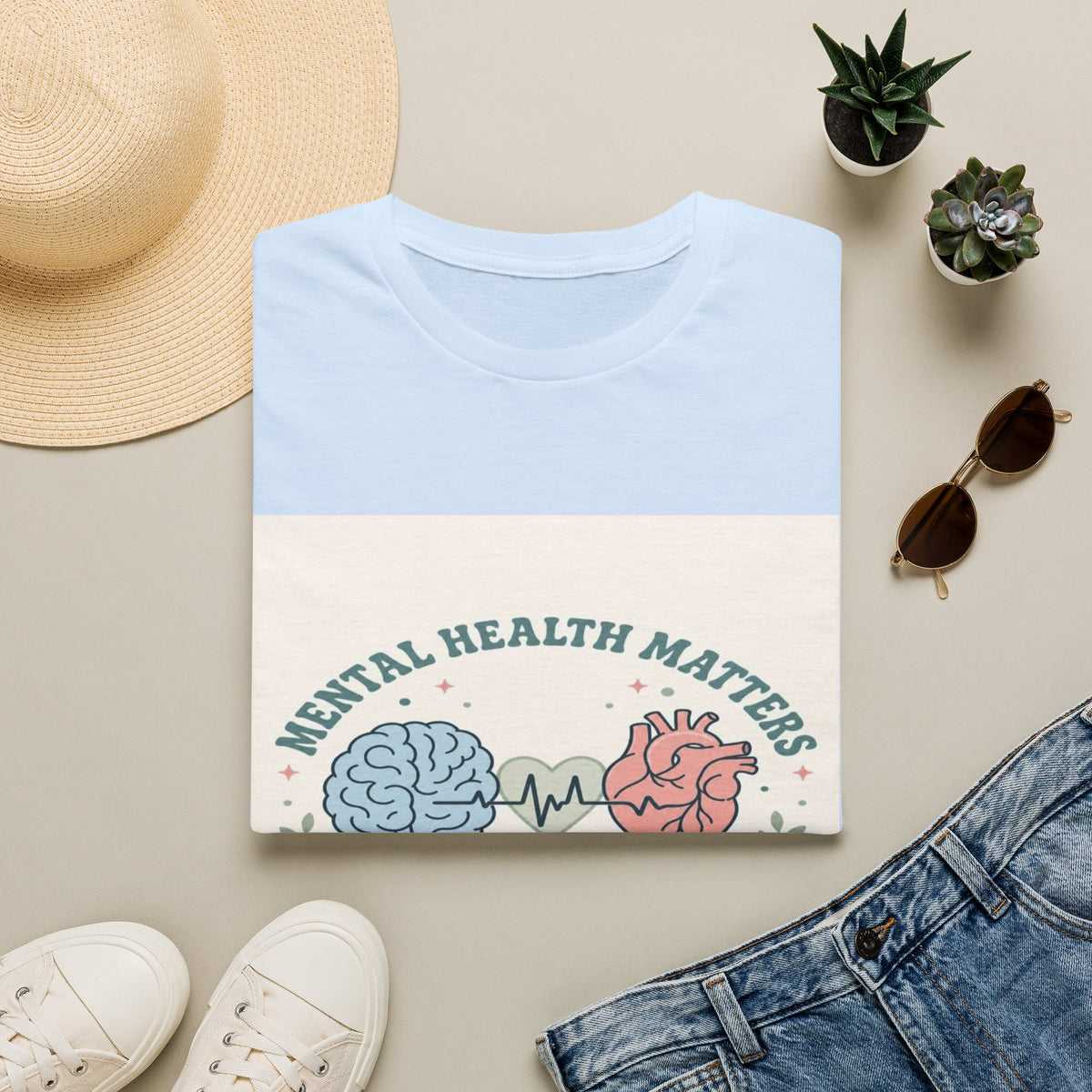 Stylized Brain And Heart Design For Mental Health Awareness- Graphic Tees